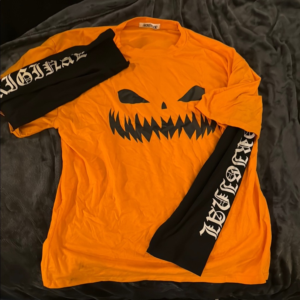 Orange Halloween Graphic Long Sleeve Shirt